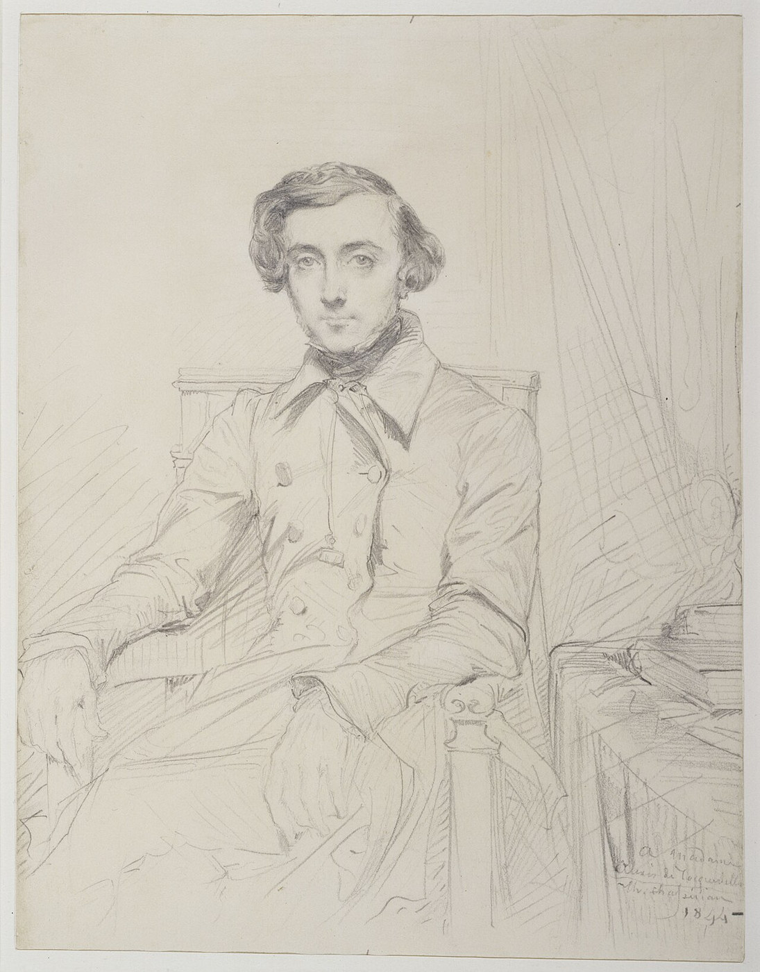 Porträtzeichnung Alexis de Tocquevilles von Théodore Chassériau aus dem Jahr 1844.