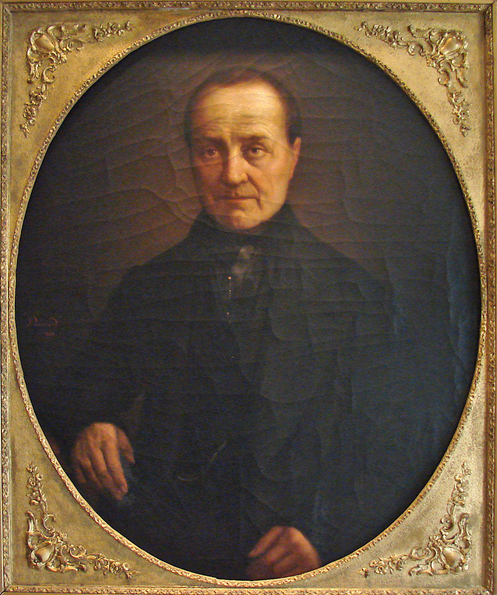 Fotografie eines historischen Porträts von Auguste Comte in der Maison d’Auguste Comte in Paris.