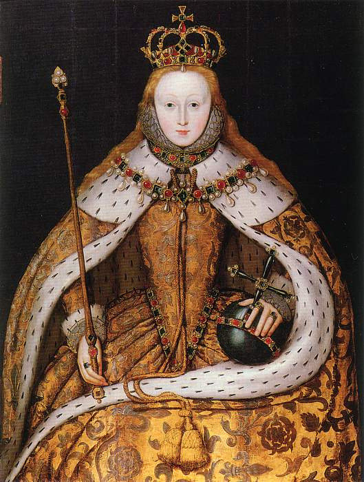 Postumer Kupferstich von Elisabeth I. in reich ausgestatteter königlicher Kleidung, Francis Delaram, 1618.