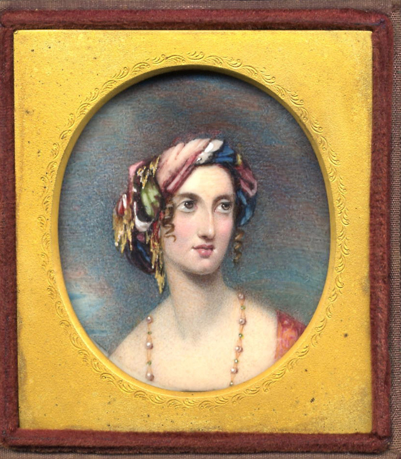Farbiges Miniaturporträt der jungen Harriet Taylor um 1830.