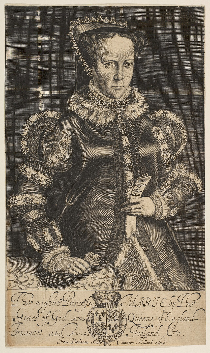 Postumer Kupferstich der englischen Königin Maria I. von Francis Delaram aus dem frühen 17. Jahrhundert.