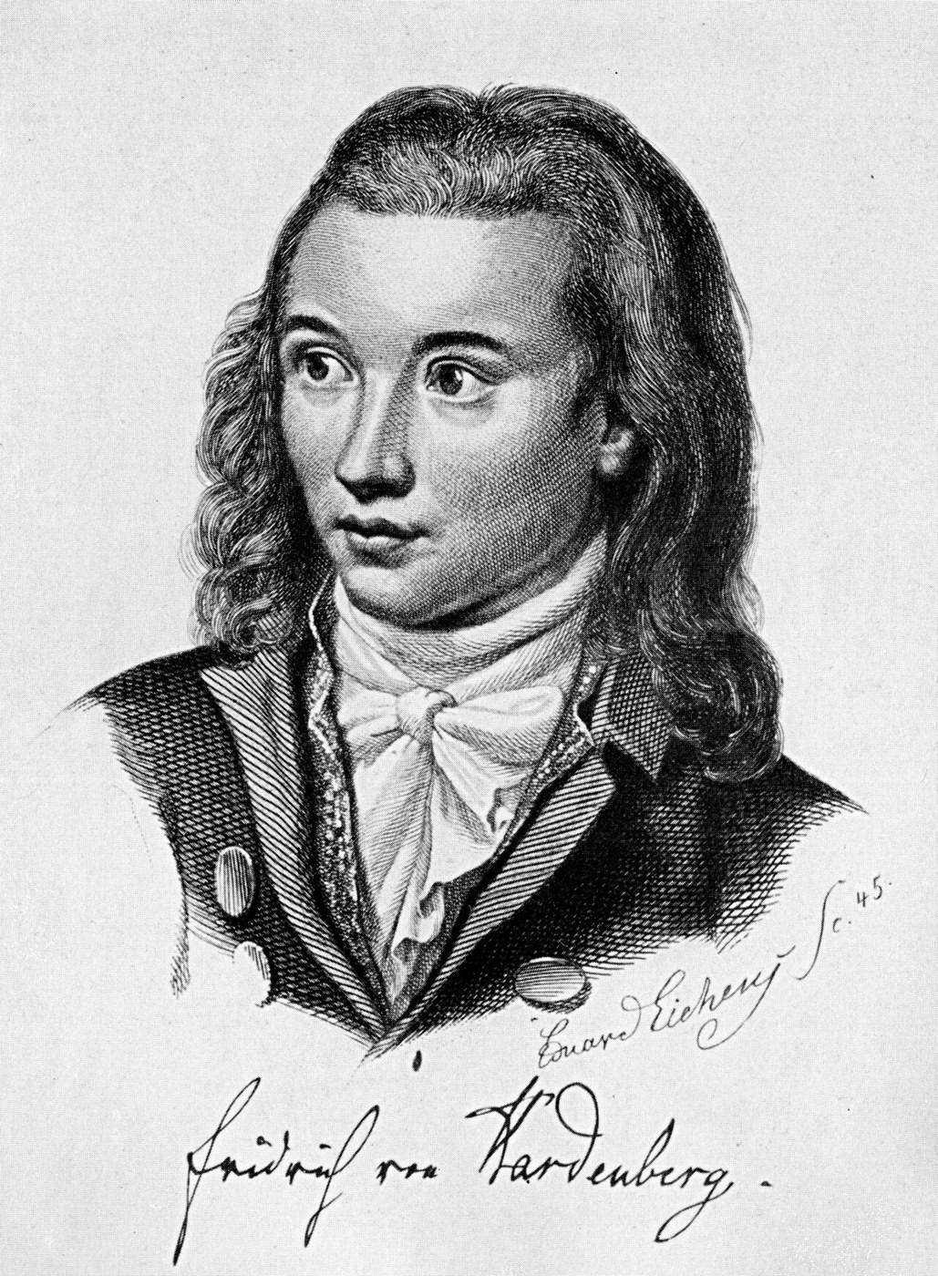Postumer Stahlstich des jungen Novalis von Friedrich Eduard Eichens aus dem Jahr 1845.